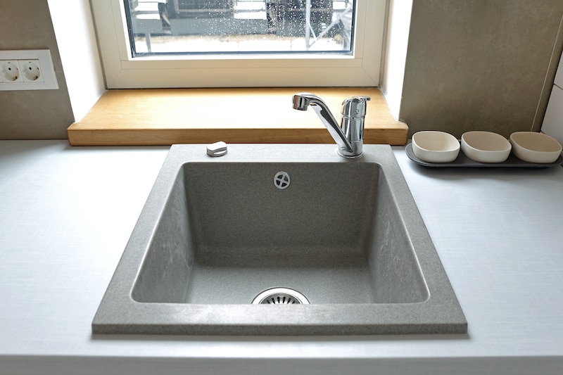 Square Quartz Composite Sink in Contemporary Kitchen
