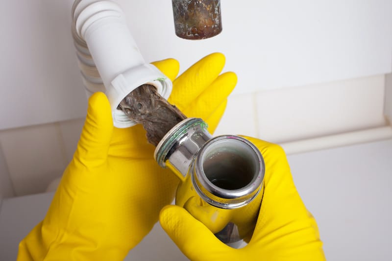 Washbasin's siphon cleaning in a bathroom