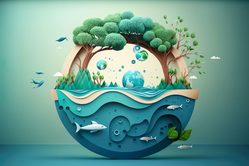 Paper art , Ecology and world water day , Saving water and world Environment day, environmental protection and save earth water , Generate Ai
