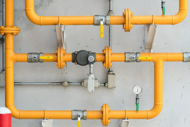 pipes for gas on a wall