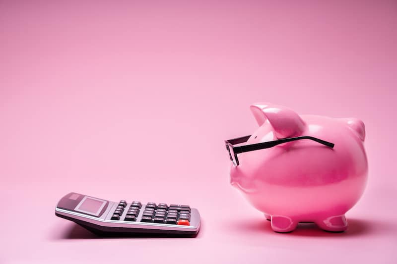 Piggybank Wearing Glasses And Calculator On Pink Background