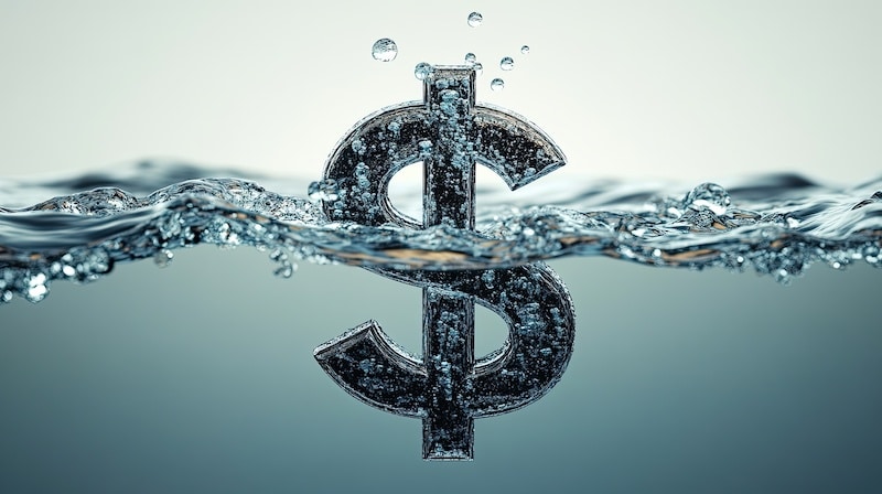 A dollar sign is reflected in the water. Concept of wealth and prosperity