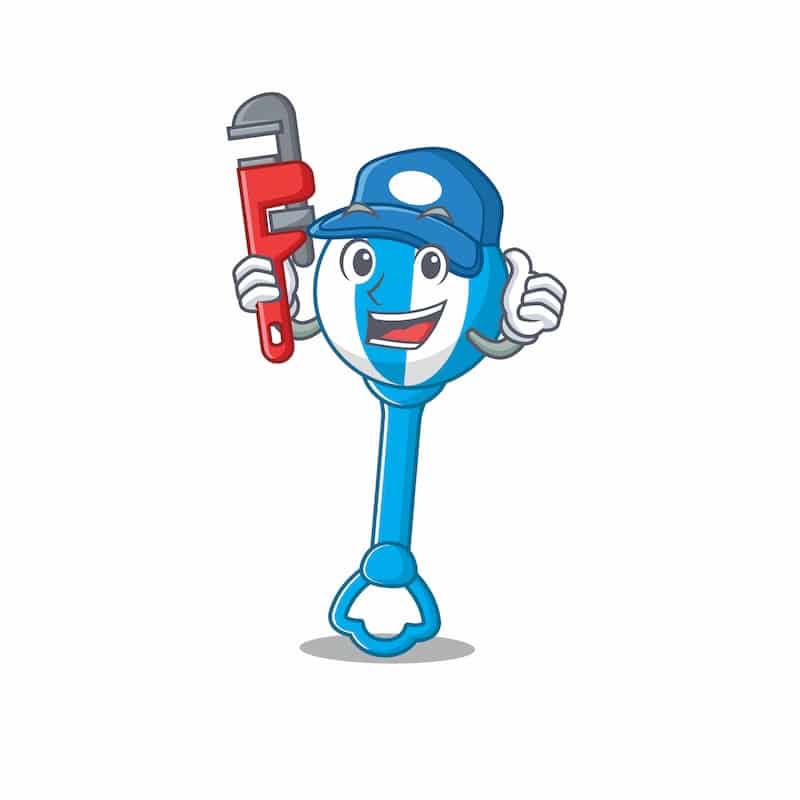 cartoon character design of rattle toy as a Plumber with tool. Vector illustration