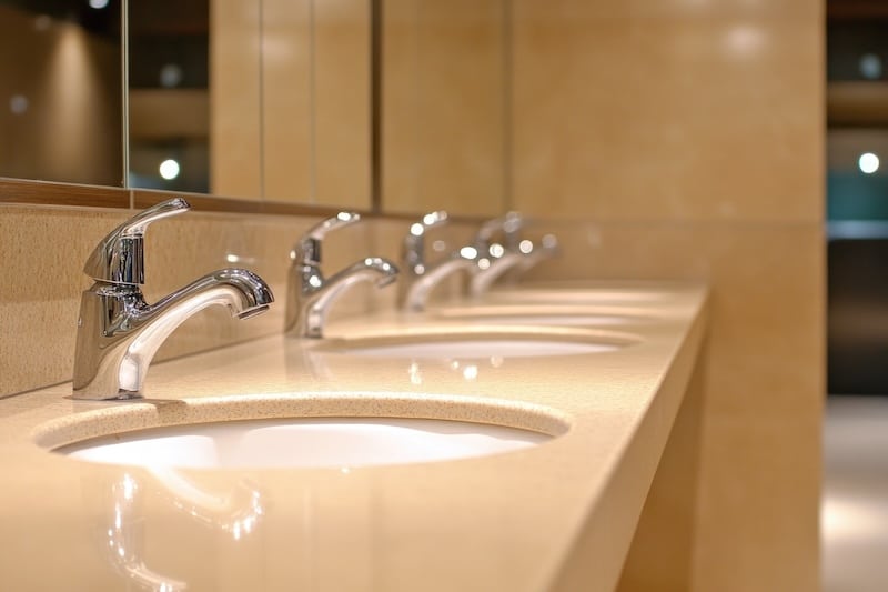 A row of sinks in a public restroom.