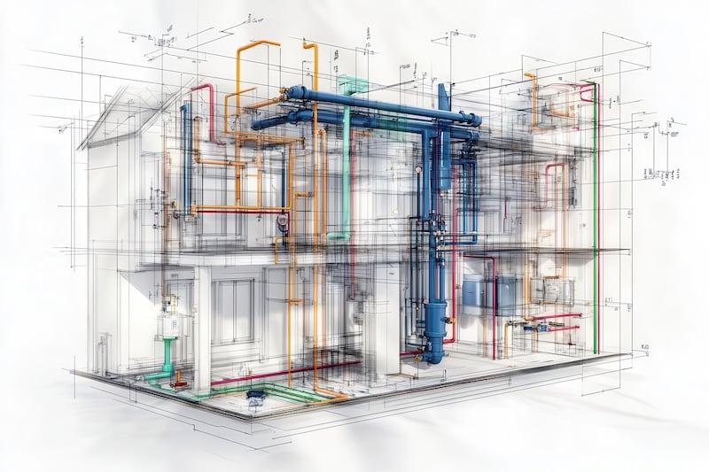 schematic of residential plumbing system and residential gas lines