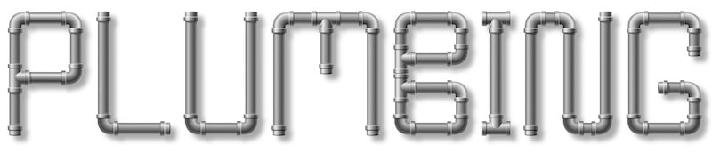 The word plumbing in text made of piping with drop shadow. plumbing terms