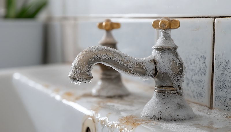Faucet cleaned to perfection, showing removal hard water stains and calcium buildup