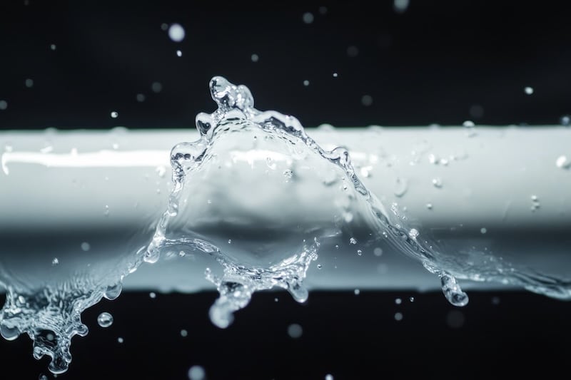 Water dripped from a PVC pipe against a dark backdrop