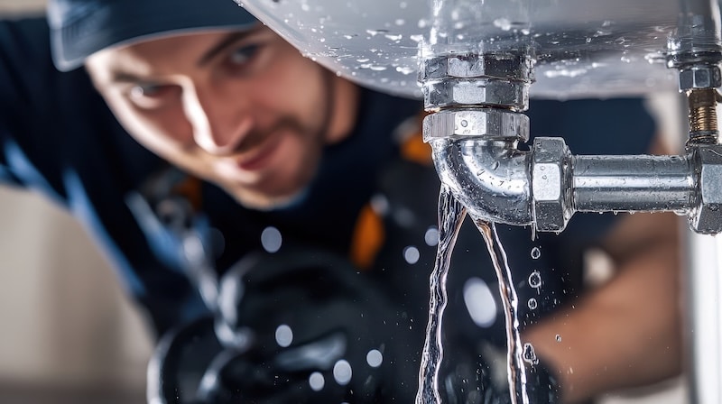 A plumber carefully examines a leaking pipe to assess and find the source of the water leak. Pressure Reducing Valves PRVs
