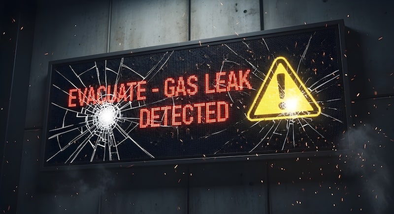 evacuate gas leak detected sign
