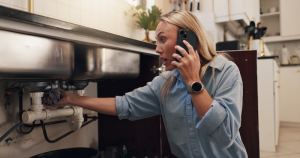 Woman, phone call and stress by kitchen sink for leak, emergency and talk with shock at apartment. Person, smartphone and contact for repair, help and plumbing services for drain in morning at house. SSUCv3H4sIAAAAAAAAA21Sy27jMAz8F51z8KNJvPmVxaKgJTYWKomGRLc1ivx7KSpA221vMxTJmaH9bmYo3prLu/EhbIUzsKdkLt3BZEwOs8KXPJ46Reg8U/YQlM3AdkkQ0VxMWYj4cToO3TSYgwEvHbeDKQy8FSwiIcwC41XmlX9qS1k2yFTZ5gqks/u1fqu2AoIu/GvsgG4cp6M7SY9z2M/9dB56Iec/8nayD9PZ/DuY51fGHO8eYHOeGlyztz5dGyFealy1KZegWB2UZWOZFWqfK2/5EzHyvkrsXrw9WfGTtjjXcdOPp+PD0A1qtjaWFsFJ9HsYPcniZWnem6Du9+7ucFsDgeNq0oCjGe/yVeybHym4jBAL+9jMQIC4K8IdMSqKVHhdiKko3WGP3mZSslJyR0WWAm15prdWh1TPESUvNB1cqfive2Z/VRtaaiuCXx1CqHdQ3fovyeeKmLjNWEj/zZSfpX4Y85Og2+0DqN1diZ8CAAA=