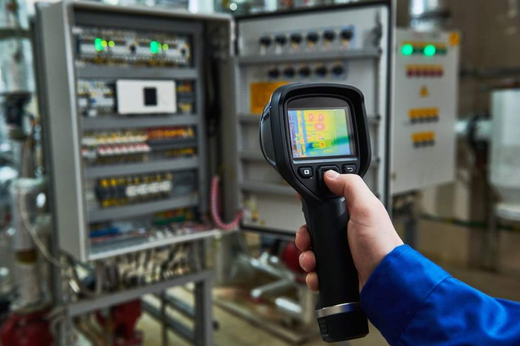 electrician use thermal imaging camera for overheating temperature inspection in electrical equipment SSUCv3H4sIAAAAAAAACoxSTW/cIBC9V8p/sDjHklmz2O49h9566C3KAcN4jcIyFuBGUbT/PWCblvRLvVjmzbw3H2/e7j5VFRmF15J8rt7SK761MasPTgSNNsLN/YE7sApciYDSAZ0WpgRHEeRsxRUiaFdjEnzbgsQHEVYPviimYEGvwzJjwIS3RboUAS5R/wMhd/u4v6sc2IKREUPki1VpgtTYfRH165iiX/EFXCWsqh4suMsrySl72b9ofoM4FRqM+X/QfDAgg0Orpf8pt/885cWIC1j5mka5FUM6MCD2nRwjkZZOnA9M1nxSomZd19YDdKymnewGrgQwAVuVXZo8vwRw121Jh6hYlcZiad9RCvPrehenpbaXgoZh3gzONImrDS61TE5NHpsYxEWMJvk7RVXI+Cy8jwSV8dLJaAdei0oWwzYy2VWJilanJ21PlFHWnFt+4h3teXsk7Kcz66izNZRbXBeDQkEq+sO0346KnvnAefzQPSUbndy76hD+i84Zbw76h5NG+azVv046+tm0p5a1/WbaQdSpJhllP8mGsRr6aaxZzKuHfprqTjU9hXMTYzyybu8AAAD//wMA+mQEYaoDAAA=