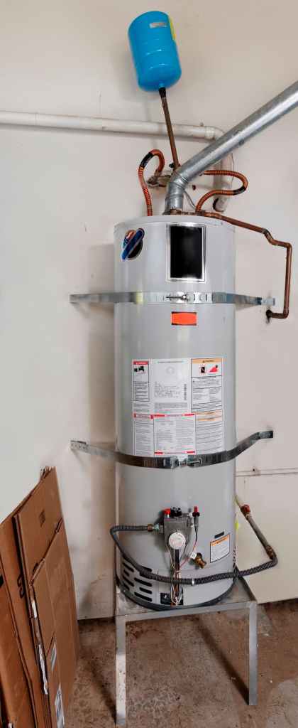 Water heater replacement with required wall straps & expansion tank