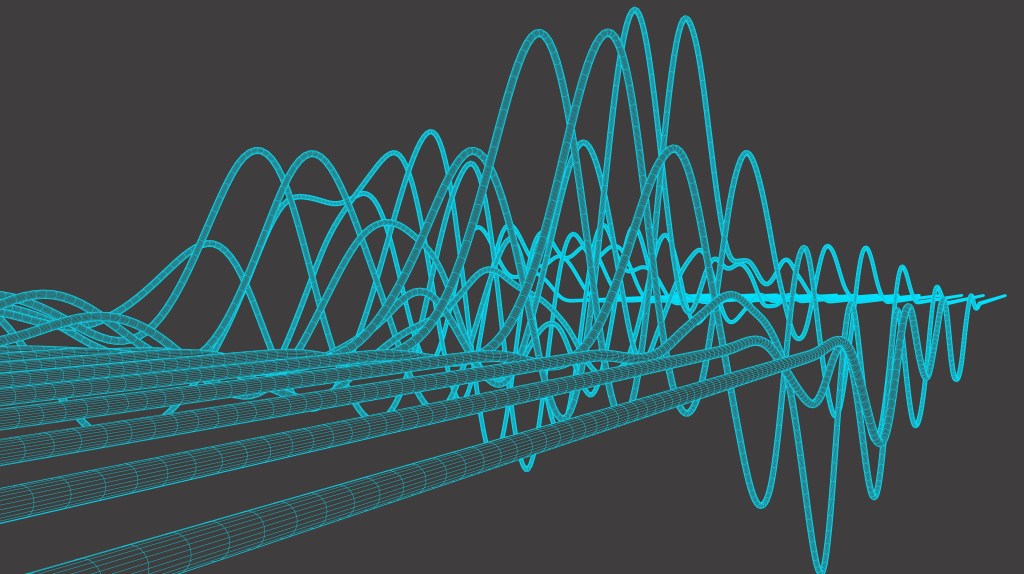 Vector abstract background with a wireframe dynamic waves, line and particles.